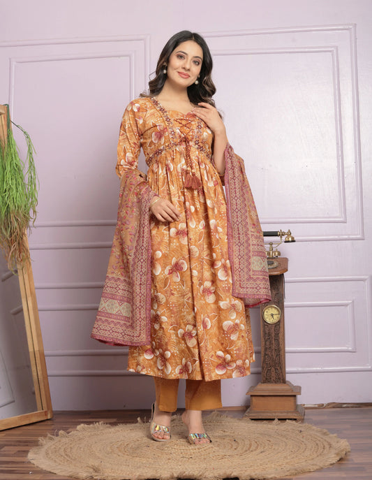 Delightful Mustard Color Round Anarkali Suit