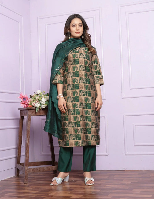 Wonderful V Neck Green Silk Kurta Set