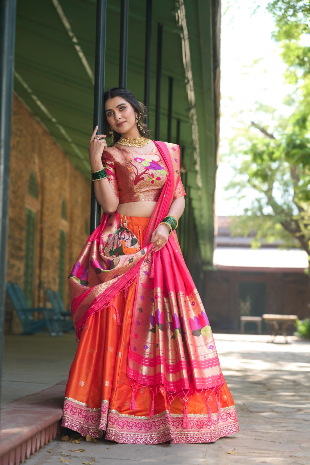 Fantastic Weaving Zari Work Orange Color Lehenga Choli