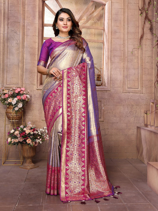 Glimmering Banarasi Silk Purple & Pink Color Saree