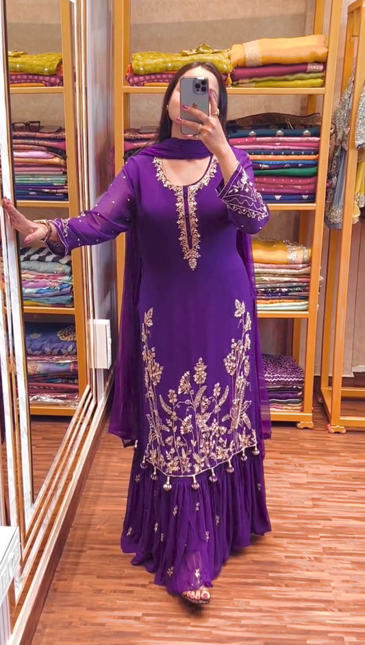 Outstanding Sequence Work Purple Color Top Gown With Dupatta