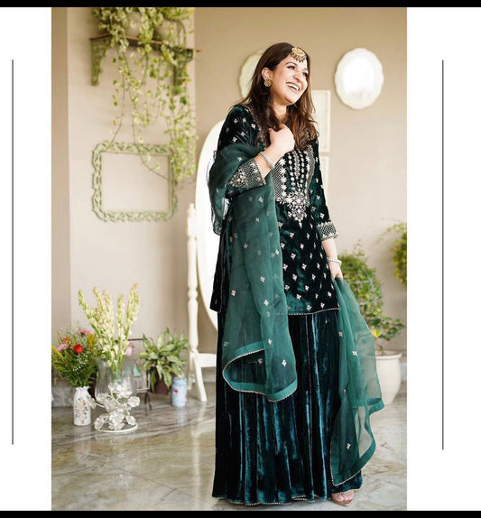 Fabulous Georgette Green Color Sharara Suit