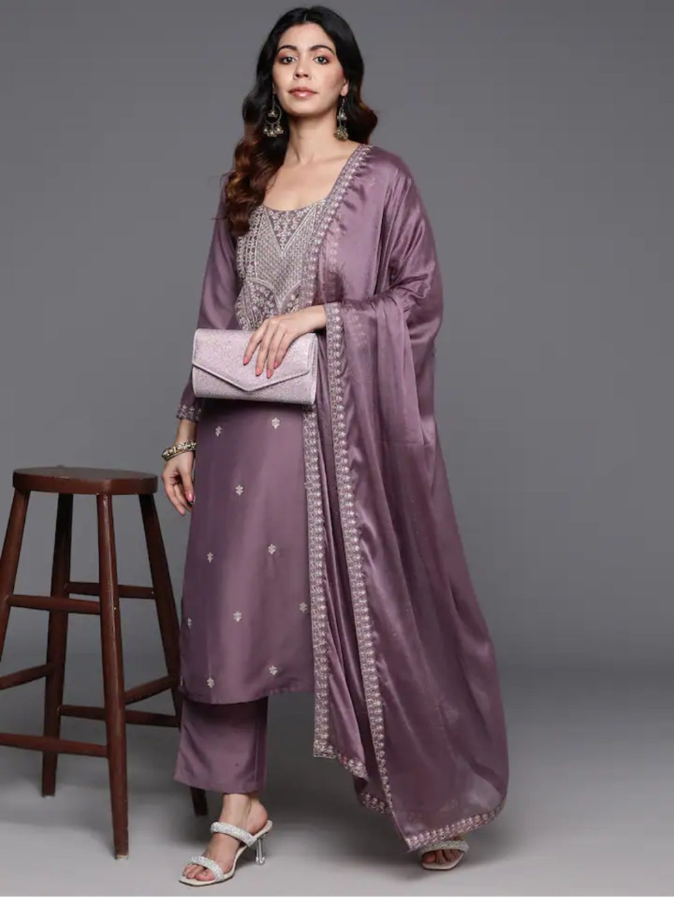 Women  Kurta Set  Embroidered Anarkali Purple