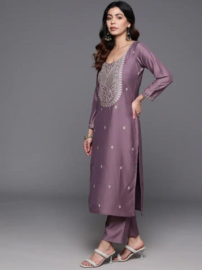 Women  Kurta Set  Embroidered Anarkali Purple