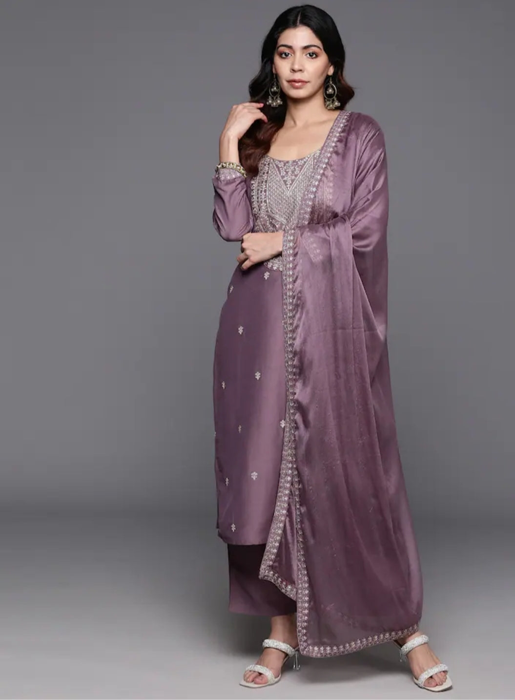 Women  Kurta Set  Embroidered Anarkali Purple