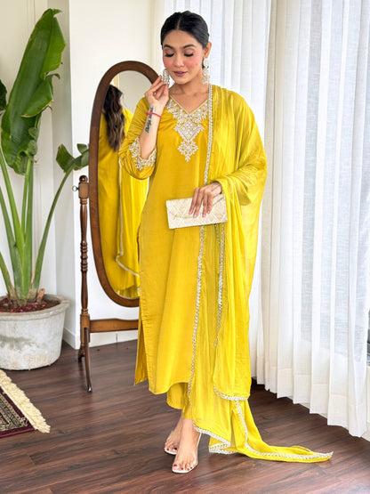 Yellow Kurta Suit Sets For Women Embroidered Designer