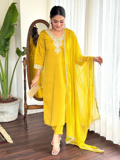 Yellow Kurta Suit Sets For Women Embroidered Designer