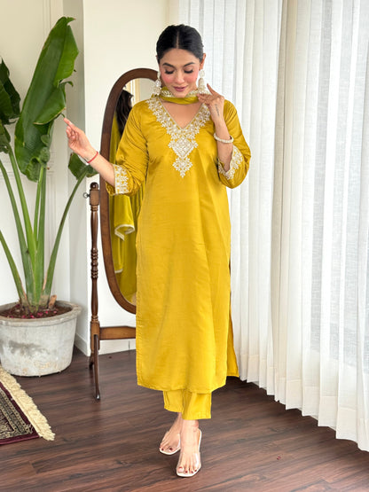 Yellow Kurta Suit Sets For Women Embroidered Designer