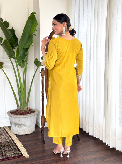 Yellow Kurta Suit Sets For Women Embroidered Designer