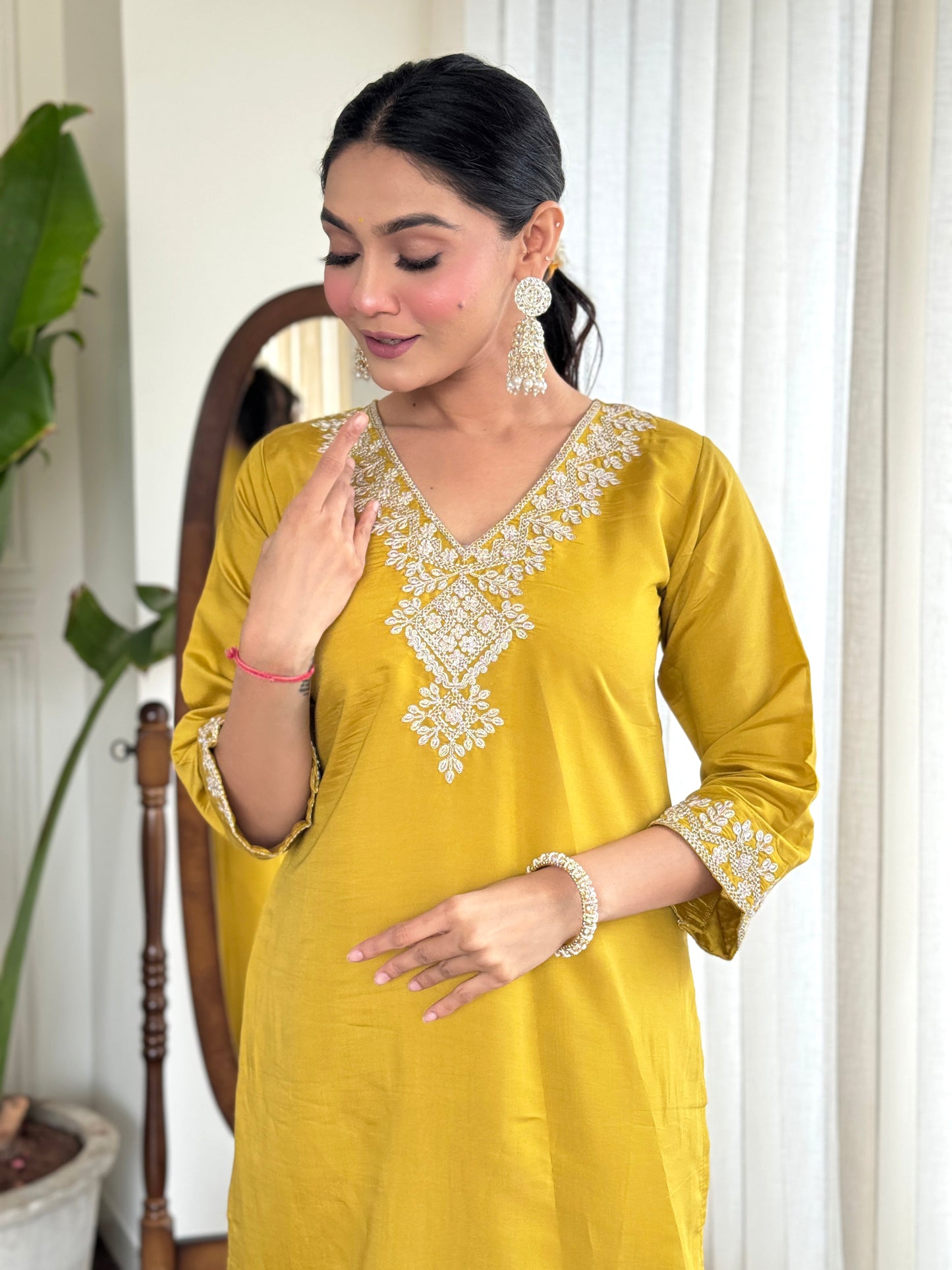 Yellow Kurta Suit Sets For Women Embroidered Designer