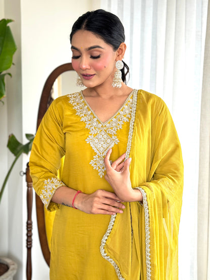 Yellow Kurta Suit Sets For Women Embroidered Designer