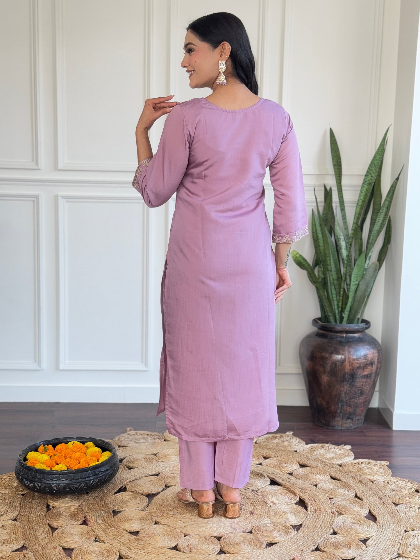 Women Embroidered Designer Purple Kurta set