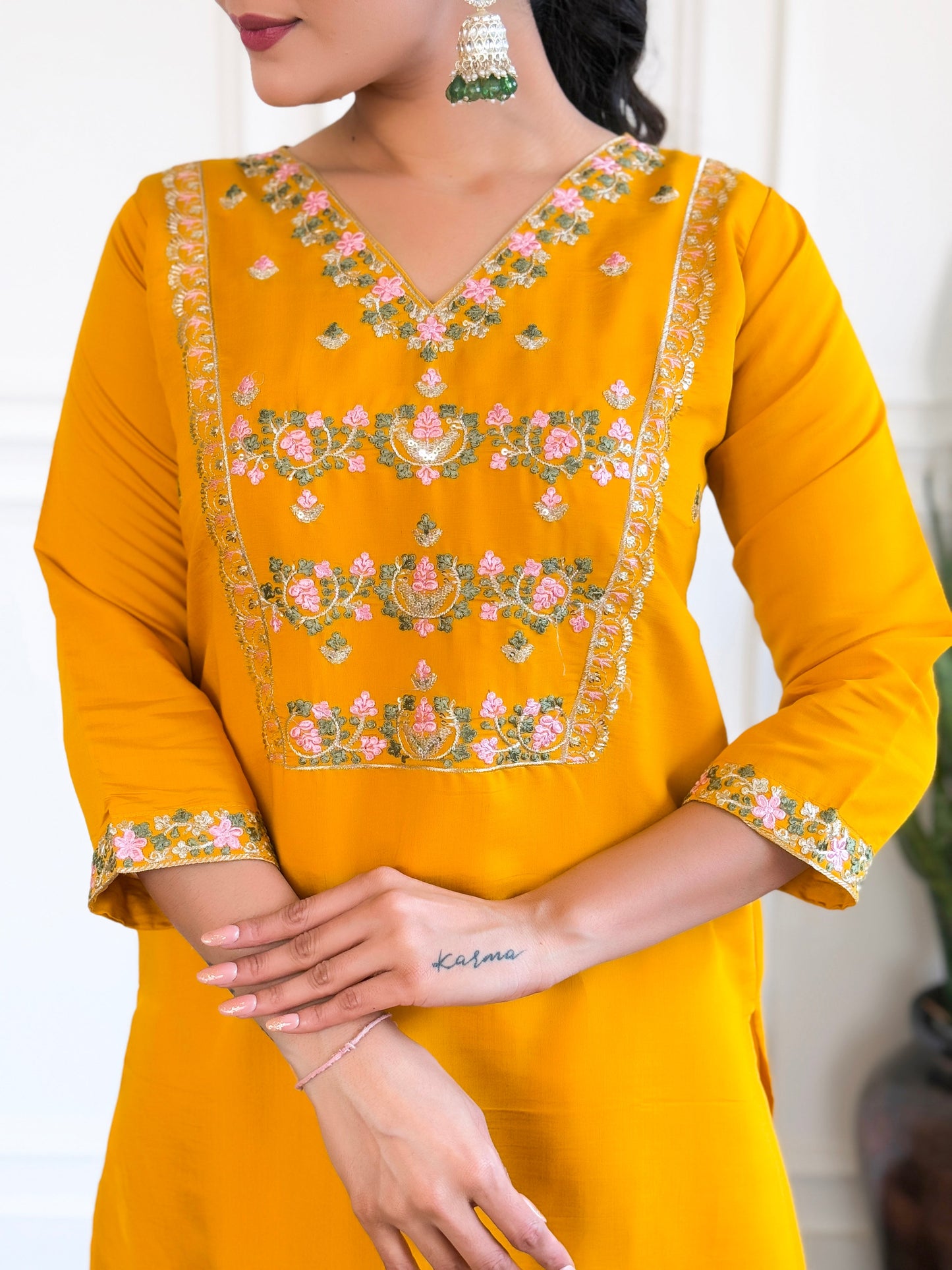 Women Etheric Yellow Chanderi Plain Kurta Set