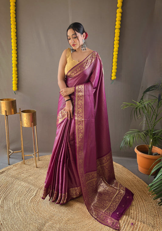 Stylish Copper Weaving Wine Color Saree