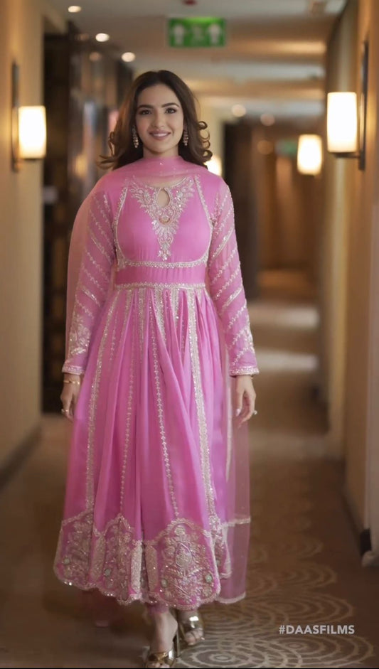 Glorious Pink Color Faux Georgette Anarkali Gown