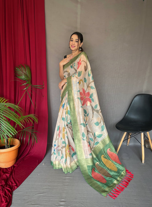 Attractive Design Perrot color digital print saree