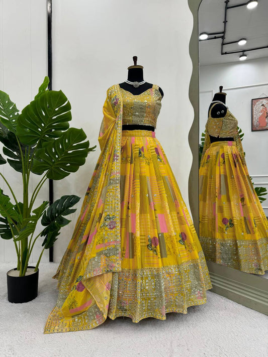 Captivating Thread With Sequence Work Yellow Color Lehenga Choli