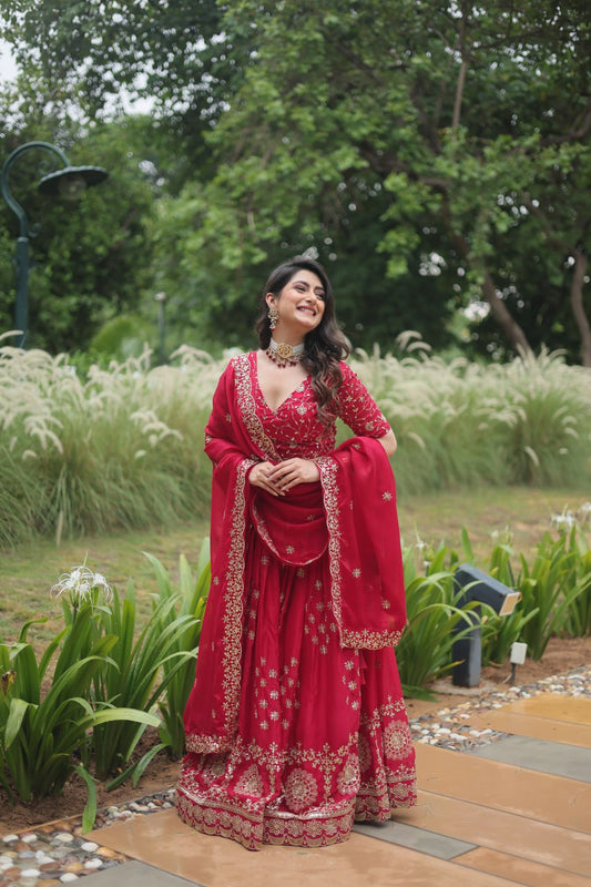 Admiring Rangoli Silk Red Color Lehenga Choli