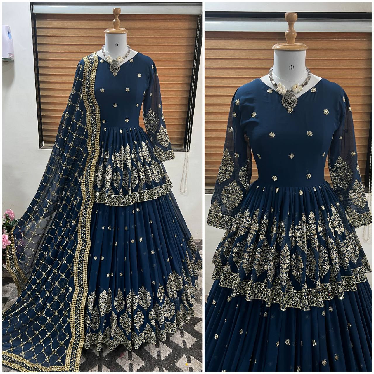 Classic Georgette Sequence Work Blue Color Top With Lehenga