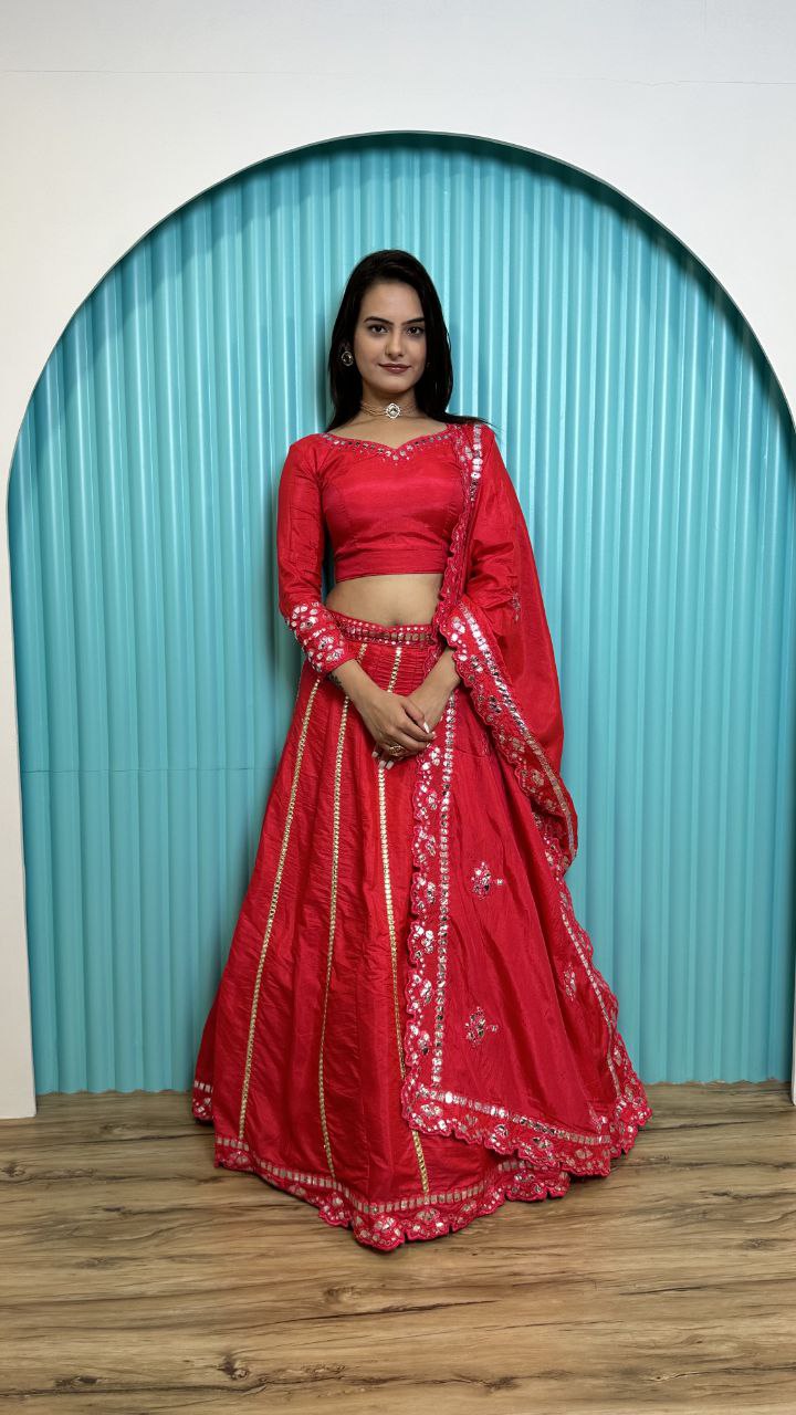 Captivating Red Colo Foil Paper Work Designer Lehenga Choli