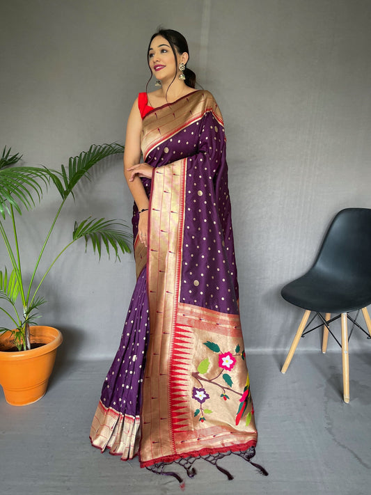 Festive Wear Wine Rich Weaved Pallu Silk Saree